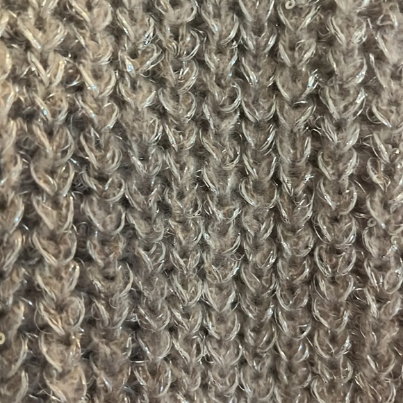 NWT-Birch NY-M-tan metallic-open front,knit, sequence, pattern, cardigan sweater - Picture 3 of 12